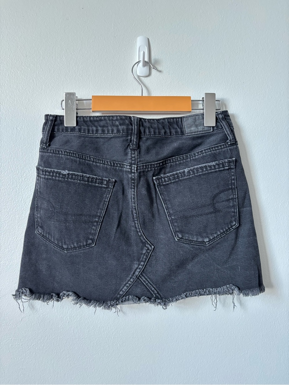 American Eagle Outfitters Black Button-Front Distressed Denim Mini Skirt - Picture 2 of 8